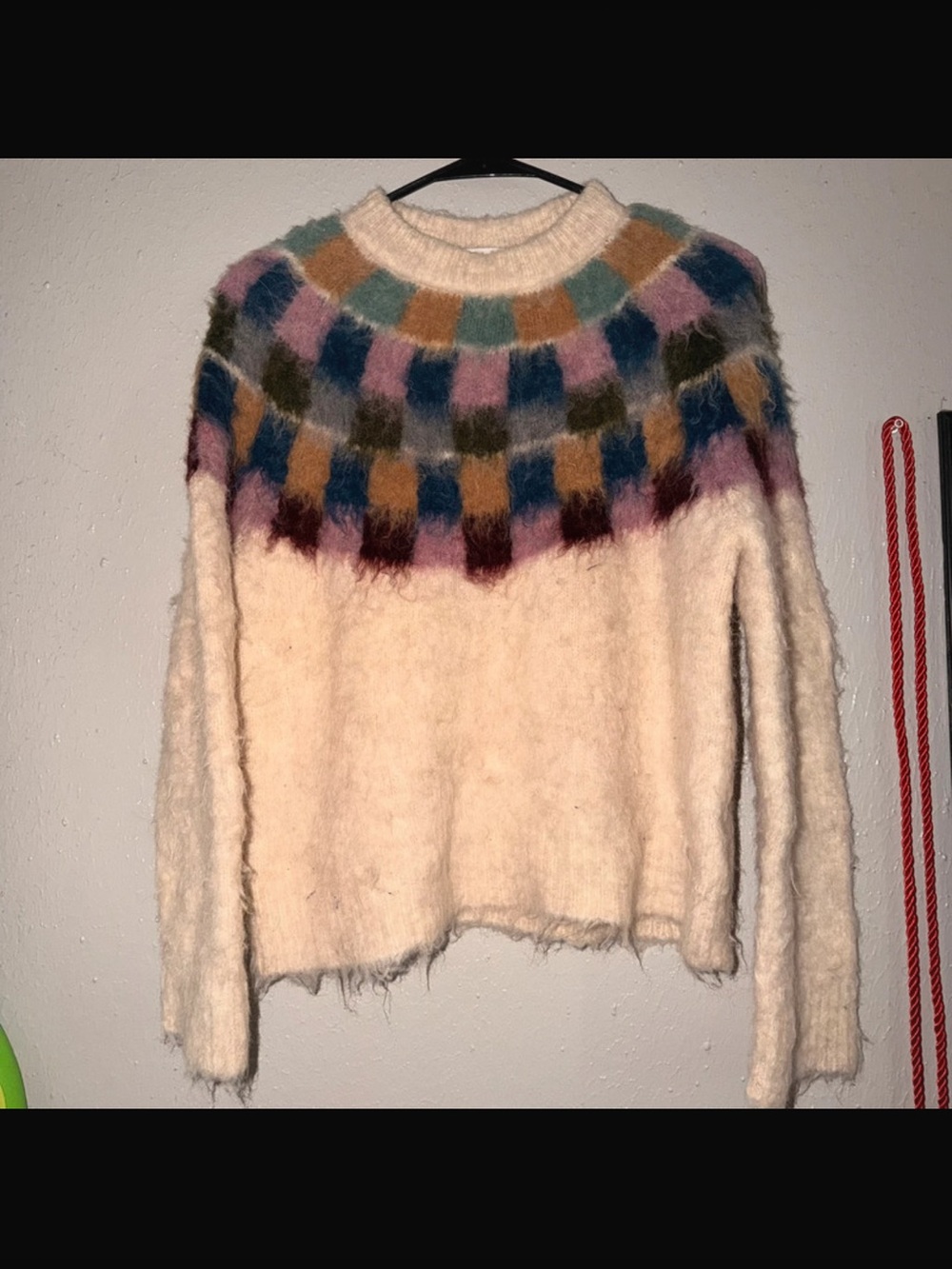 Madewell Cream Sweater with Multicolor Yoke